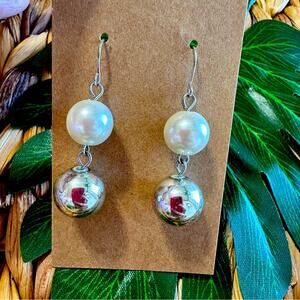 BOGO FREE SILVER WHITE BULB BEADED EARRINGS